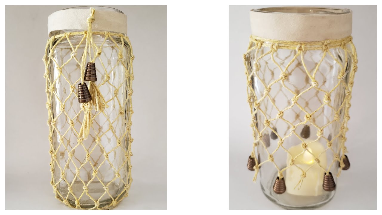 Reciclado  de frascos, con NUDOS SIMPLES. 2 variantes .Aspecto Red de Pesca- Nro 42-