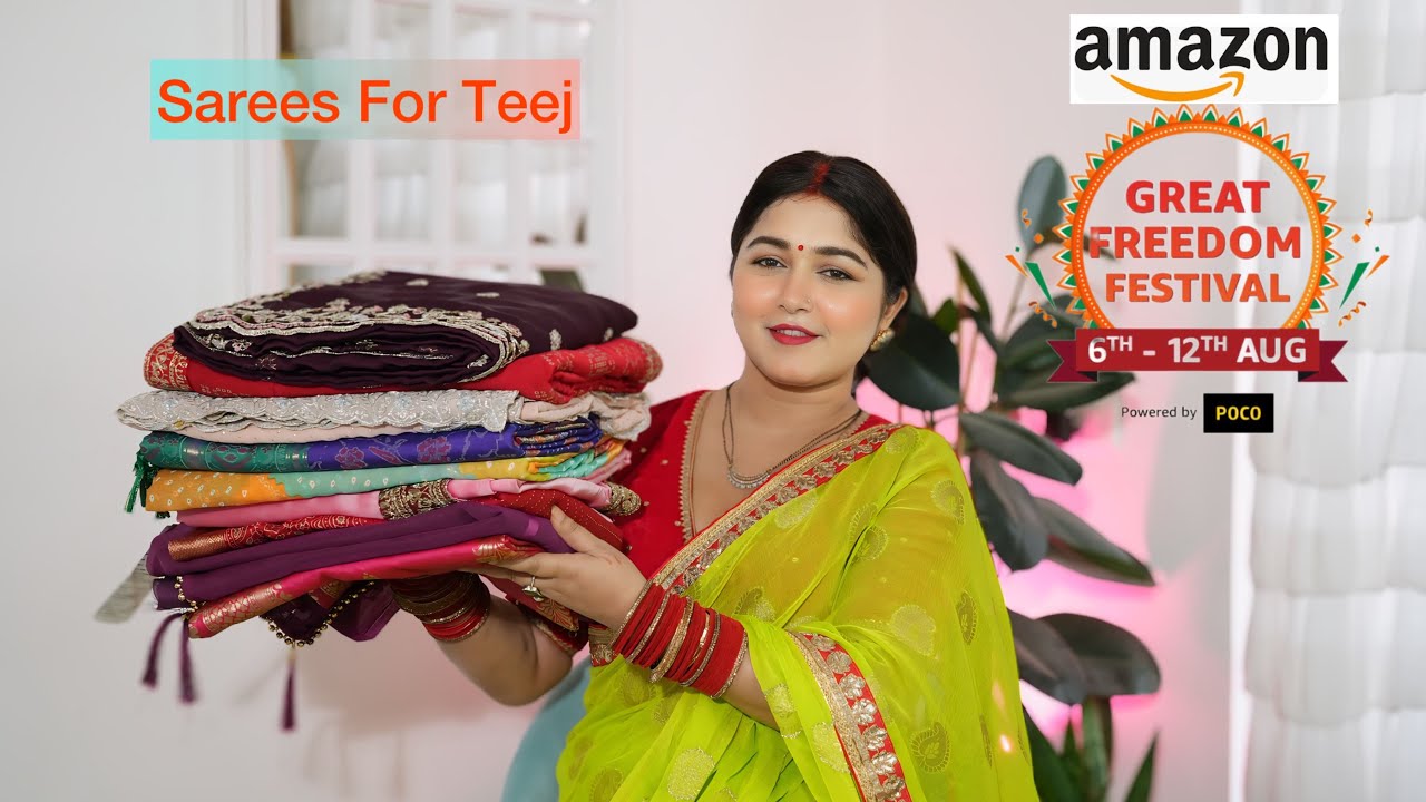 Amazon Teej Special Saree Haul, 80% Off On Heavy Embroidered, Bandhni ,Banarasi Silk Saree #teej