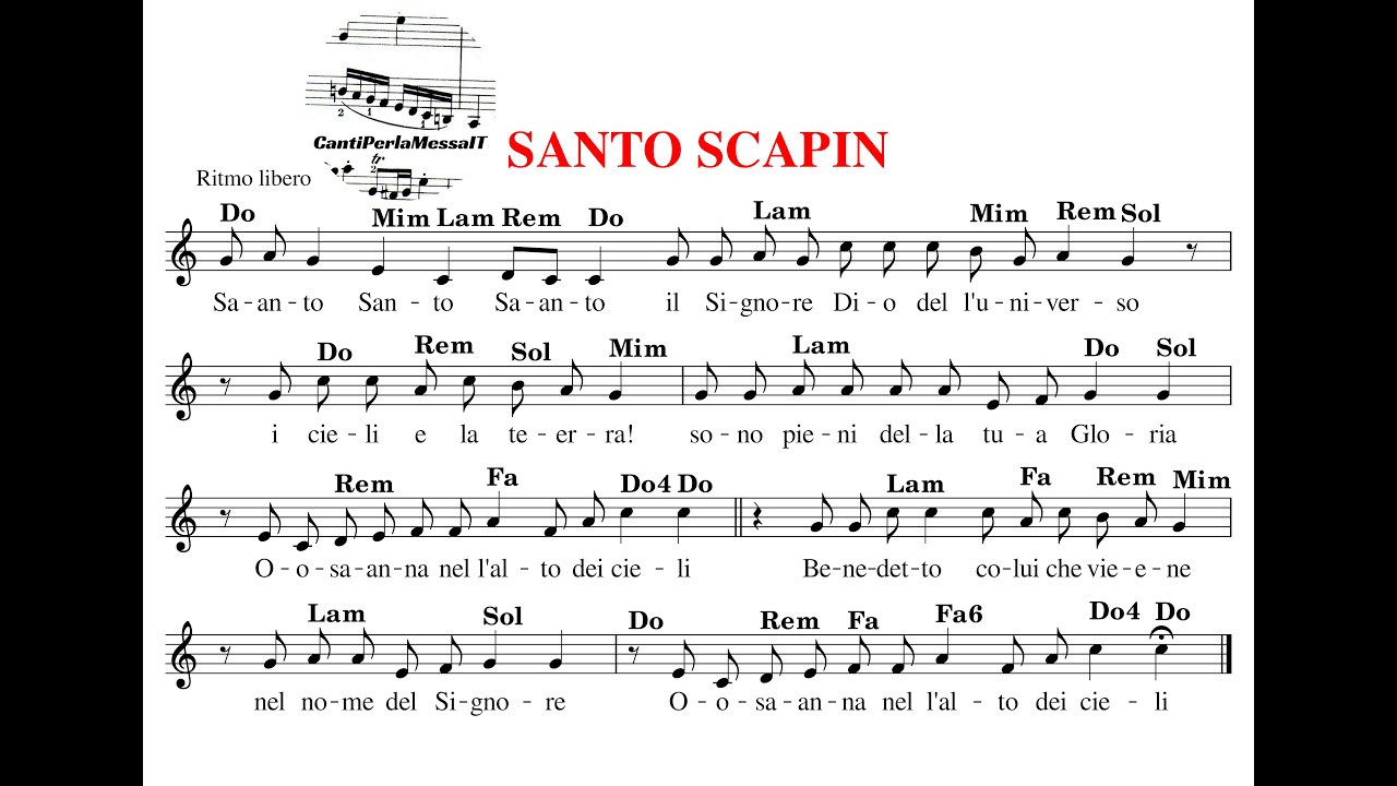 SANTO SCAPIN spartito accordi testo (choir cantiperlamessaIT)