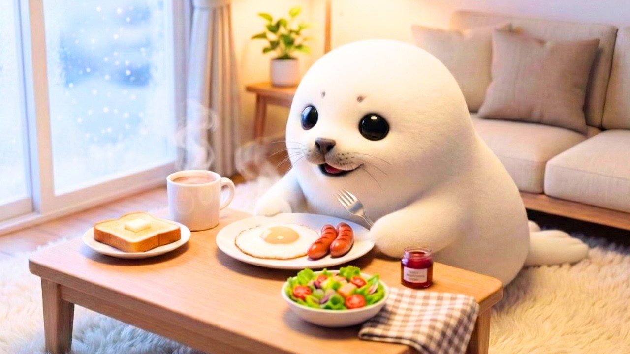 【ASMR】雪の朝のアザラシの朝ごはんルーティン｜Snowy Morning Breakfast with a Baby Seal