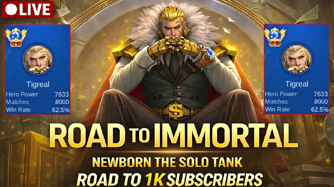  🔴 DAY 11 LIVE 🔥 | Top 1 Server TIGREAL PUSH |  SOLO  RANK | GLORY to IMMORTAL | Help 1K Subs | MLBB