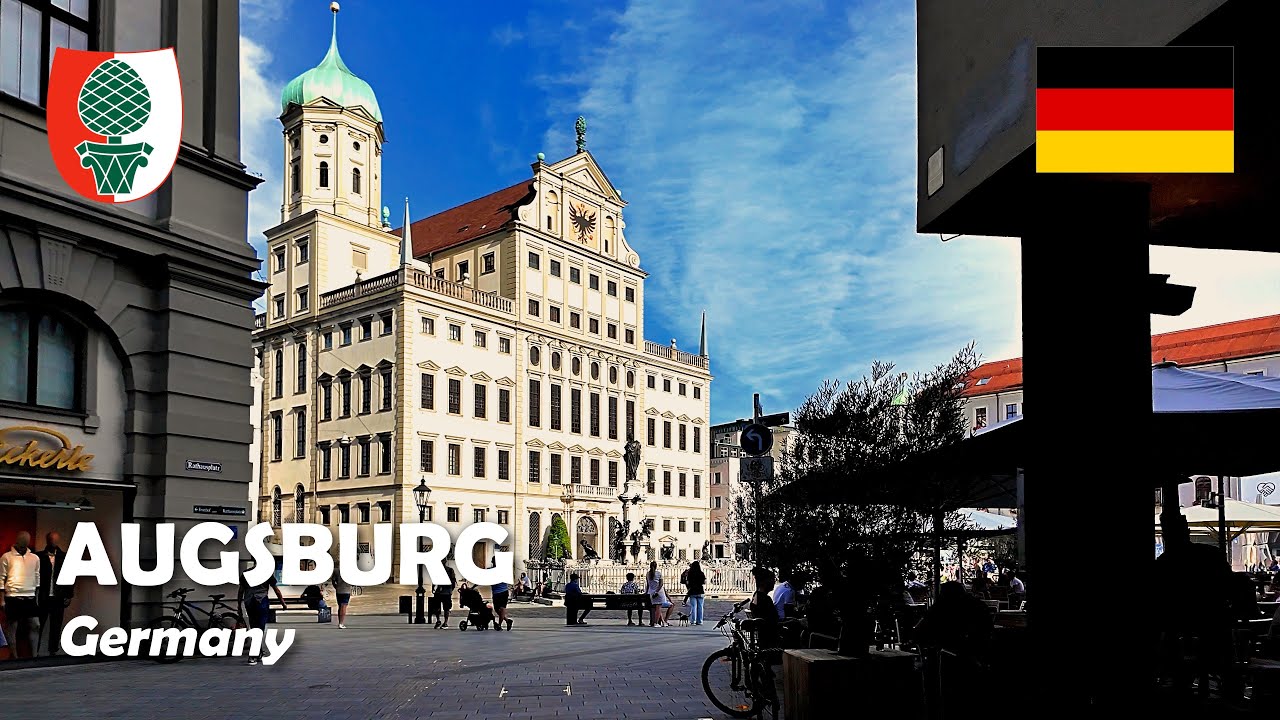 Augsburg, Germany. A walk from Königsplatz to Rathausplatz. 4K