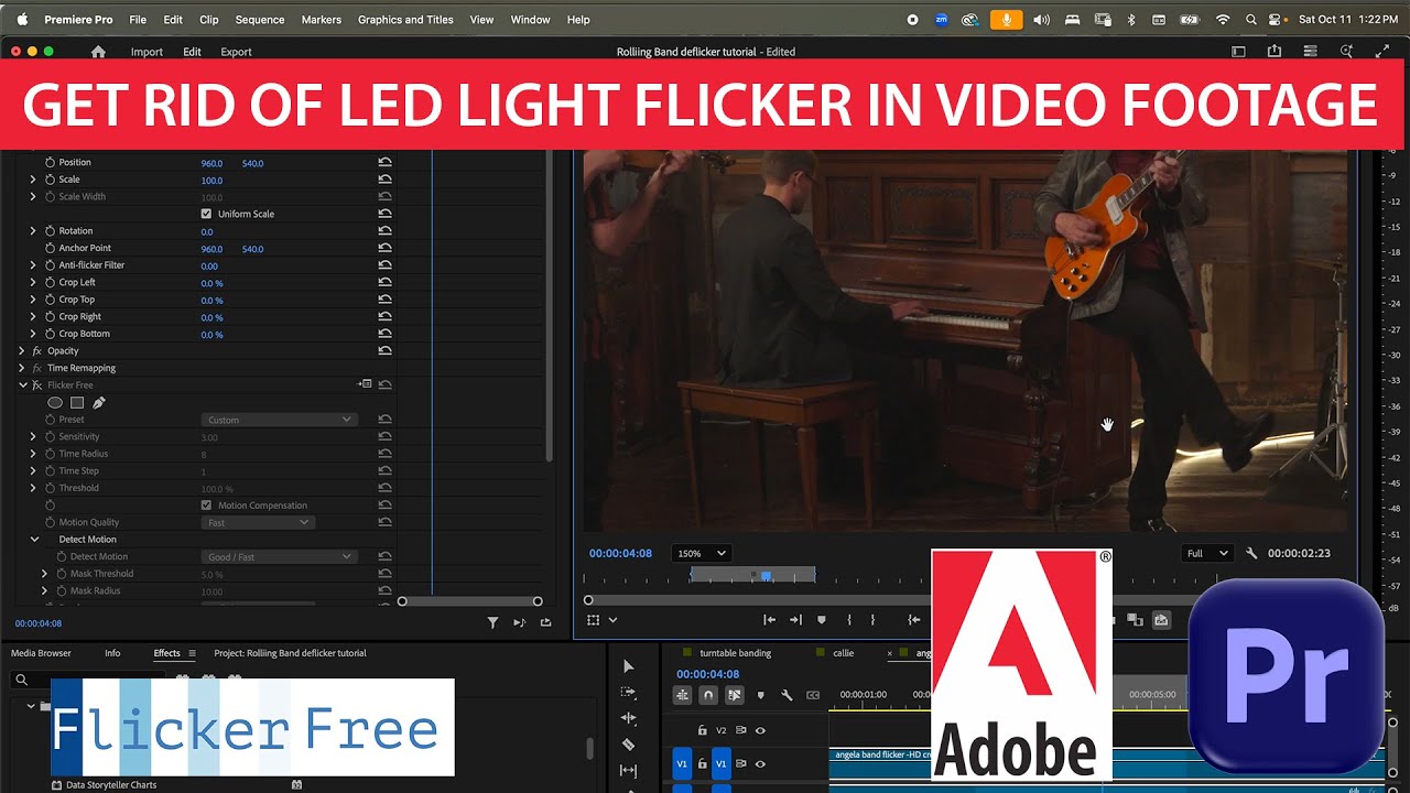 Мерцание видео с вращающимися полосами, вызванными светодиодами в Adobe Premiere Pro