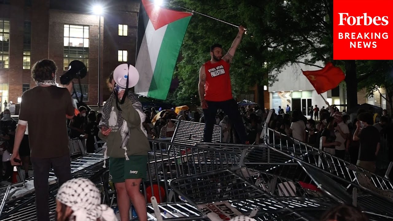 Students At George Washington University Pile Police Barricades, Continue Pro-Palestinian Protests