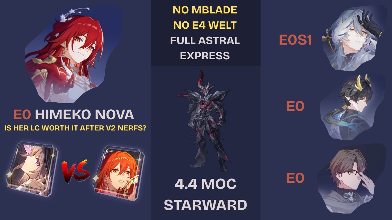 V2 E0 Himeko Nova w/ THerta LC comparison | Her sig worth it after nerf? | 4.4 MOC Starward Mode NLE