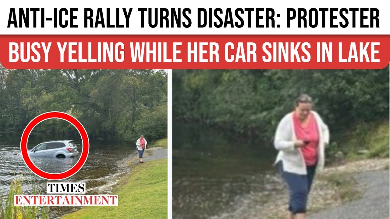 Bizarre On-Cam Moment: ICE Protester LOOKS ON IN SHOCK As Her Car SINKS In Massachusetts Lake