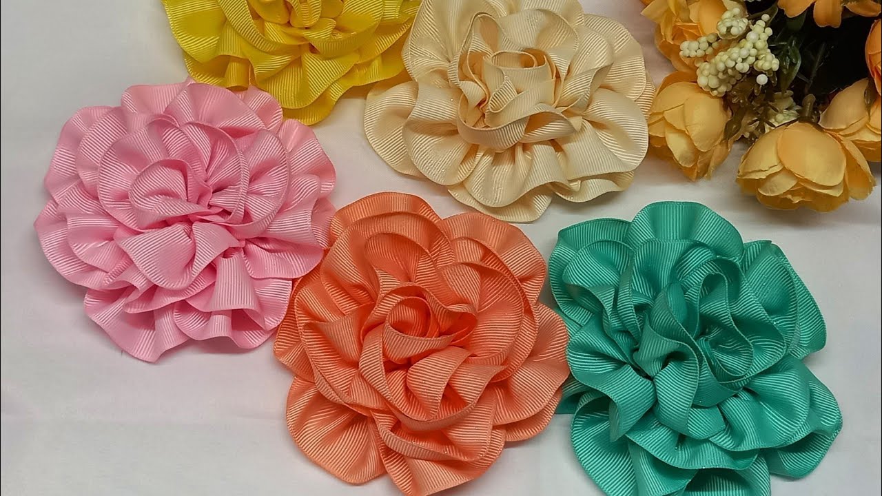 como hacer una flor de listón grande|flor mágica pegada|
