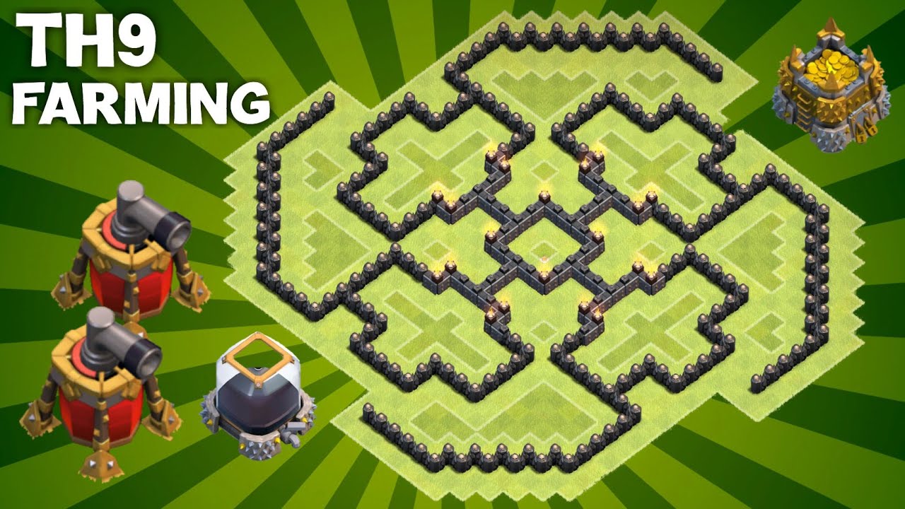 Clash of Clans - BEST Town Hall 9 (TH9) Farming Base with 2 AIR SWEEPERS Defensive Layout