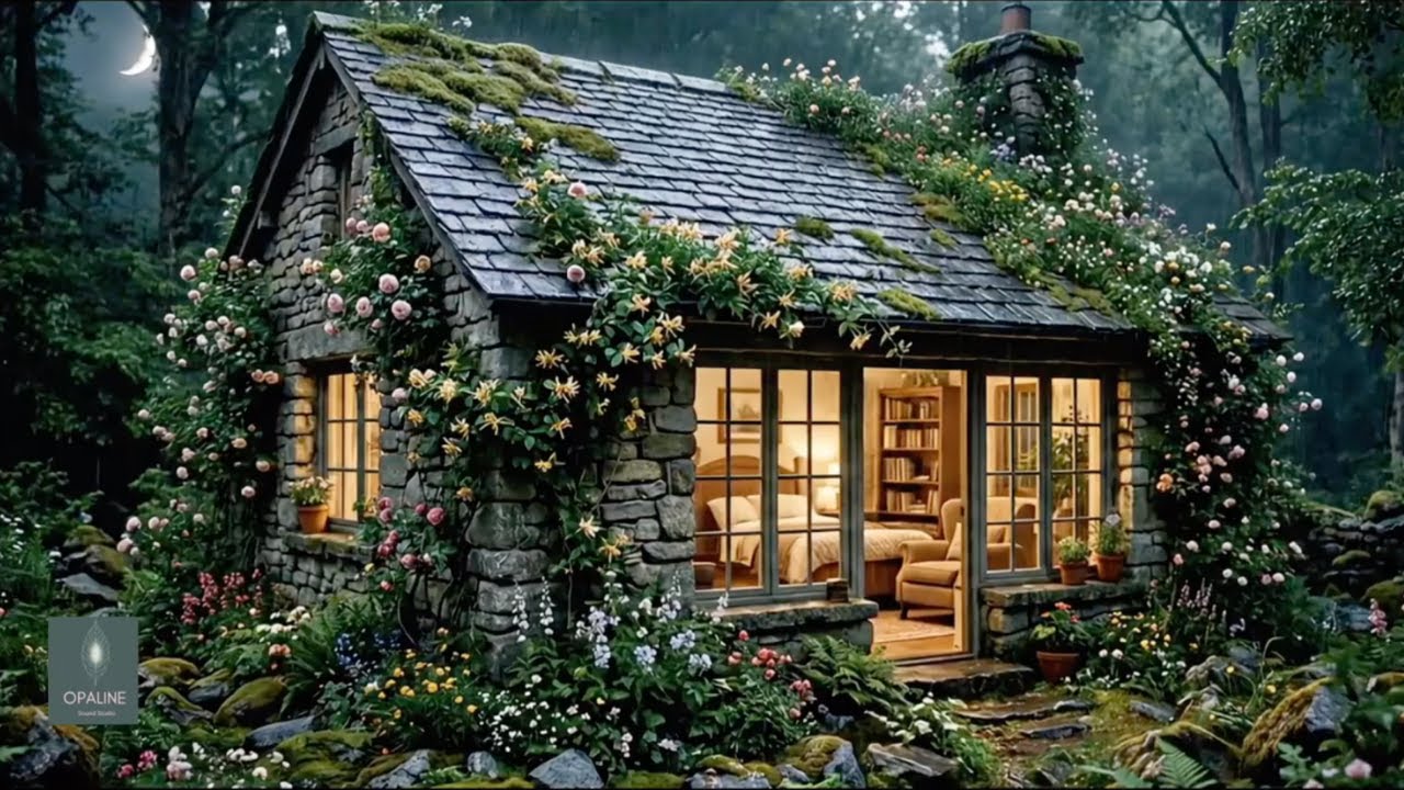Deep Sleep with Rain Sounds on a Forest Cottage (10 Hours)