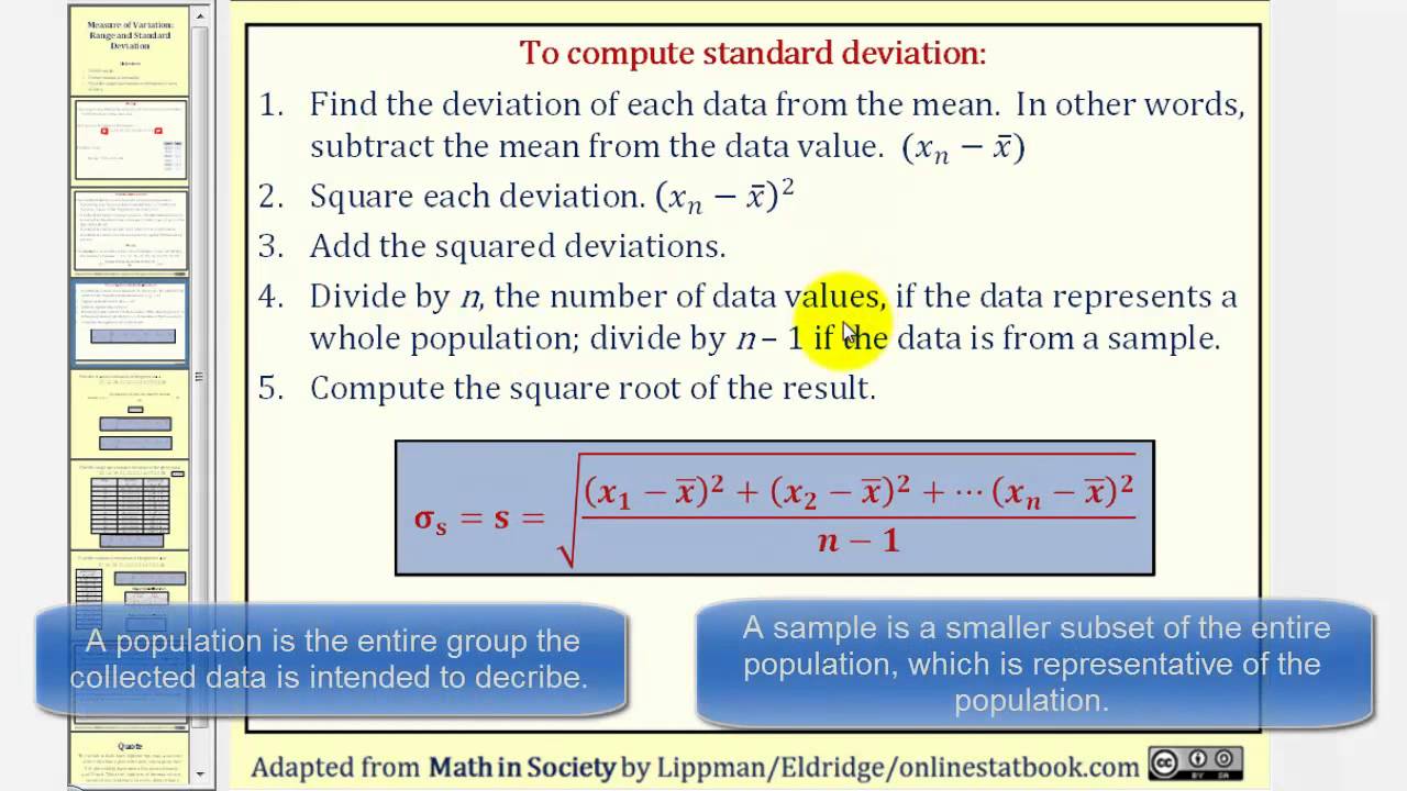 Measuring Variation:  Range and Standard Deviation