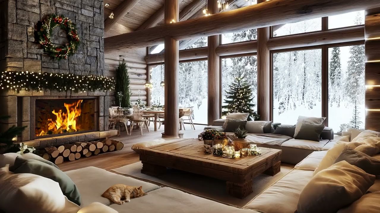 Cozy Christmas Snow And Fireplace Glow Bring Peaceful Calmness And Emotional Stillness