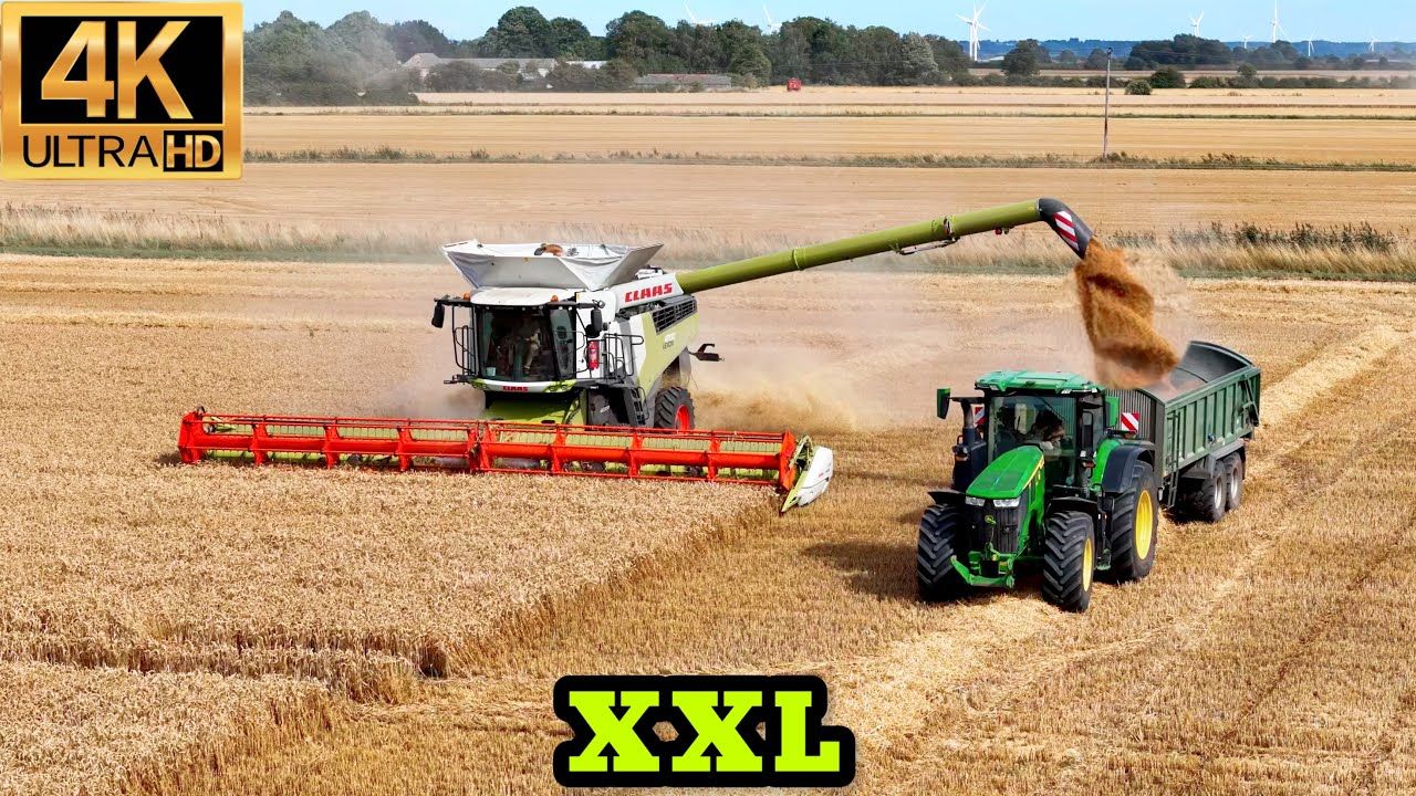 4K MEGA MACHINERY XXL LARGEST Claas Lexion 8700 Harvesting Wheat + John Deere Tractor | Drone Views