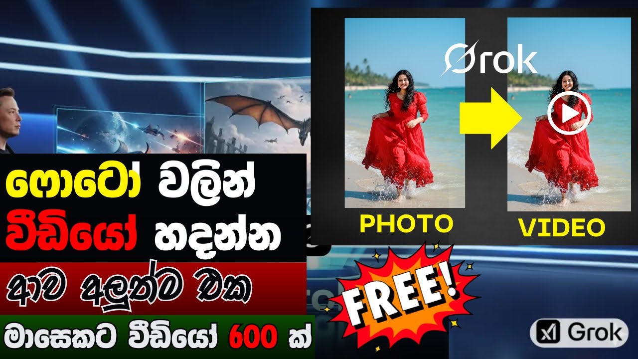 ෆොටෝ වලින් වීඩියෝ හදන්න ආව අලුත් AI එක | මාසෙකට වීඩියෝ 600 ක් | Grok Imagine Free - Sinhala