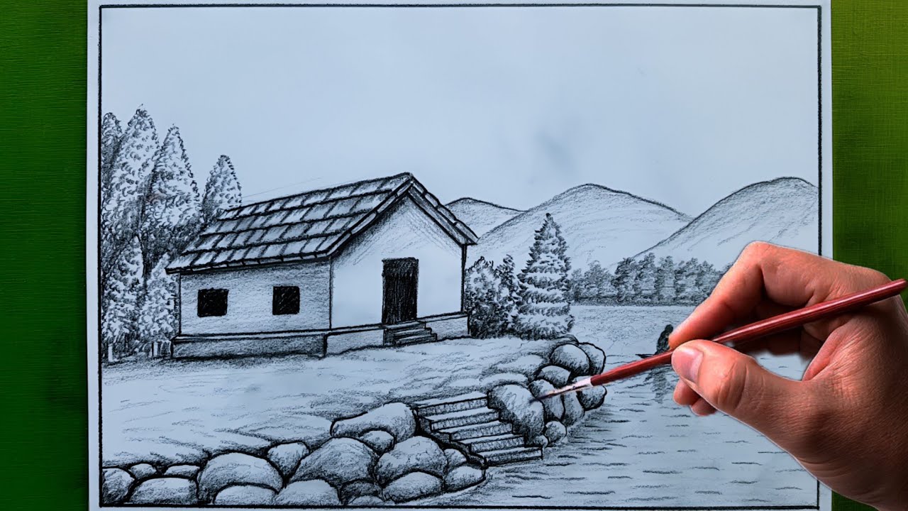 সহজে সুন্দর দৃশ্য আঁকা, || Scenery drawing, || beautiful landscape art