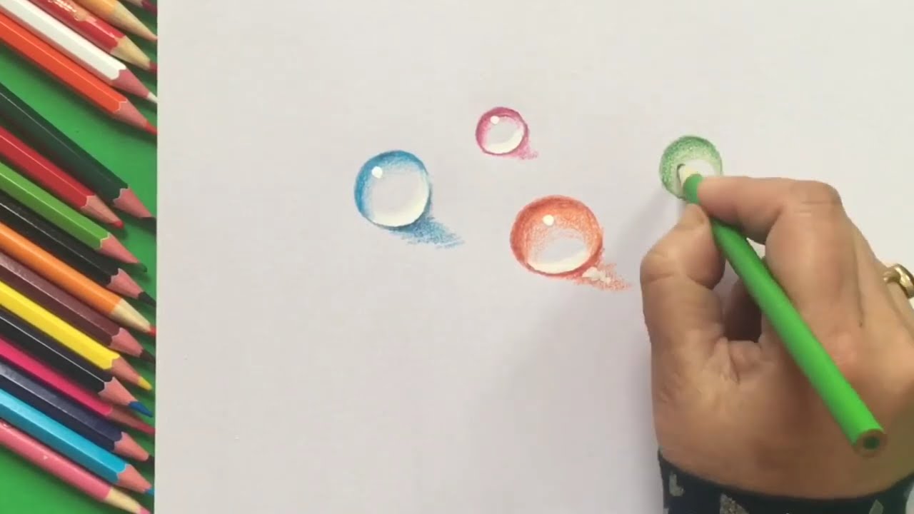 How to Draw Water drops with Coloured Pencil