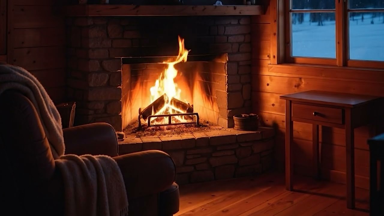 Cozy Fireplace in Wooden Cabin at Night 🔥 Crackling Fire Sounds for Deep Sleep (2 Hours)