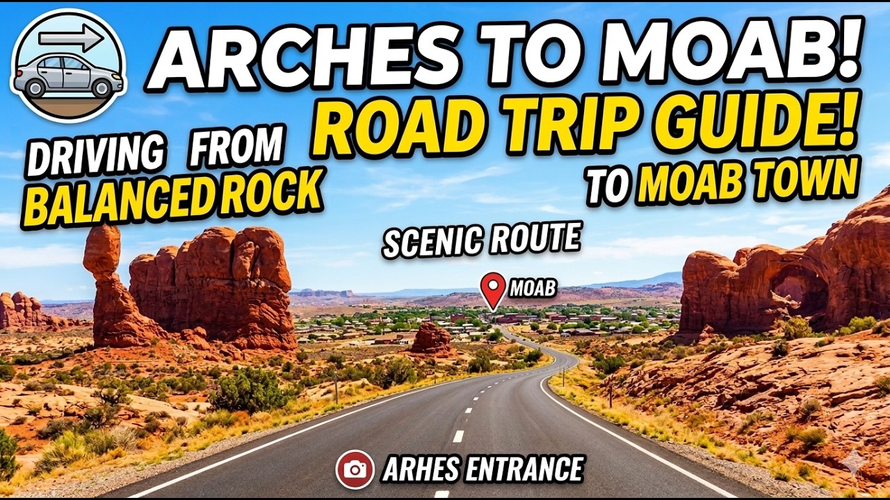Driving 🚘 Arches National Park to Moab: Balanced Rock to Downtown