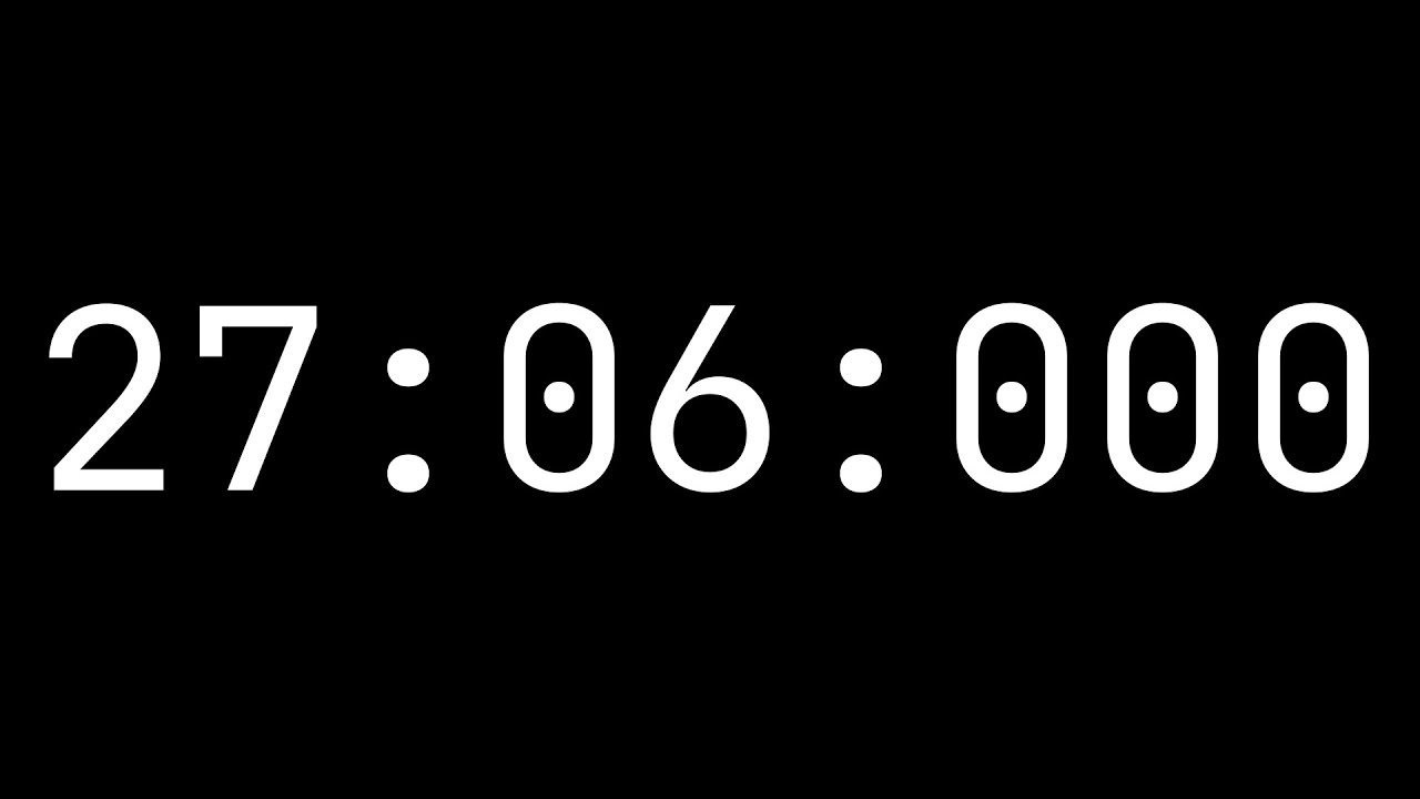 Countdown timer 27 minutes, 6 seconds [27:06:000] - White on black with milliseconds