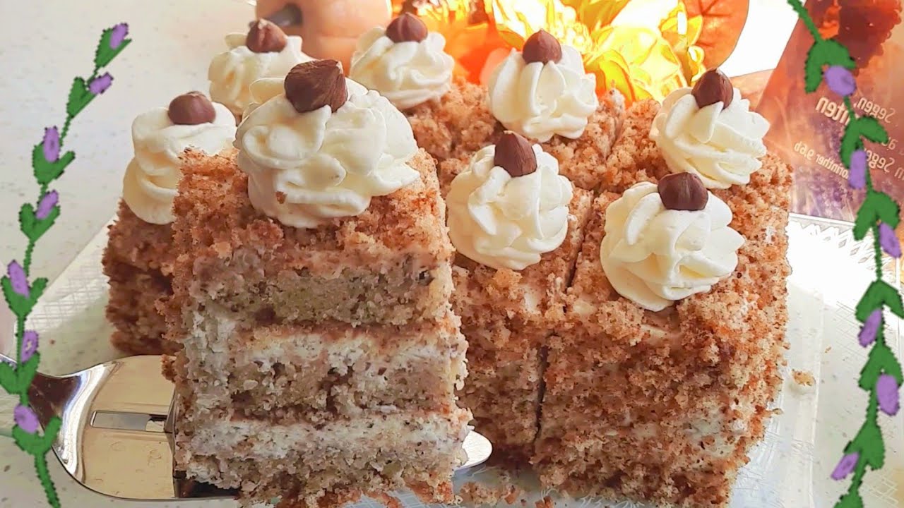 Unwiderstehlich saftige Haselnussschnitten, ein sehr leckerer Nusskuchen / Торт с орехами