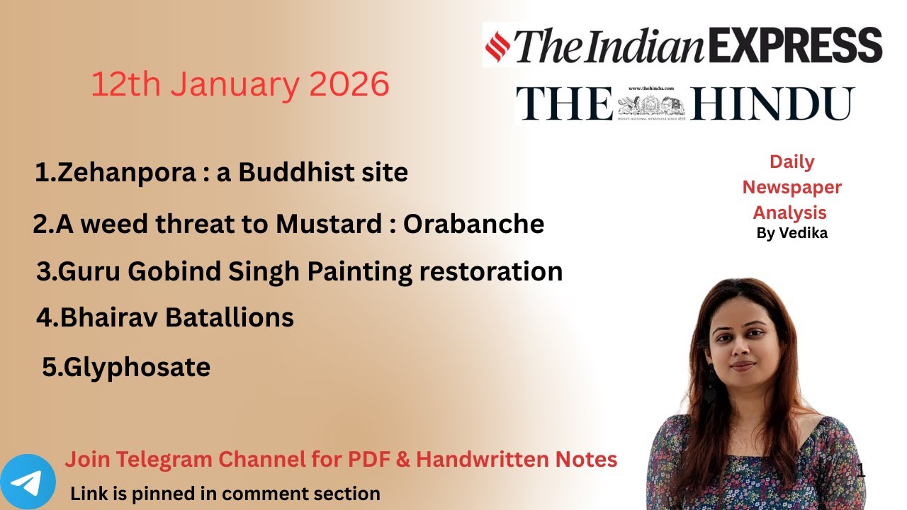 UPSC CSE | 12th January 2026 | Daily The Hindu & The Indian Express Analysis by Vedika.