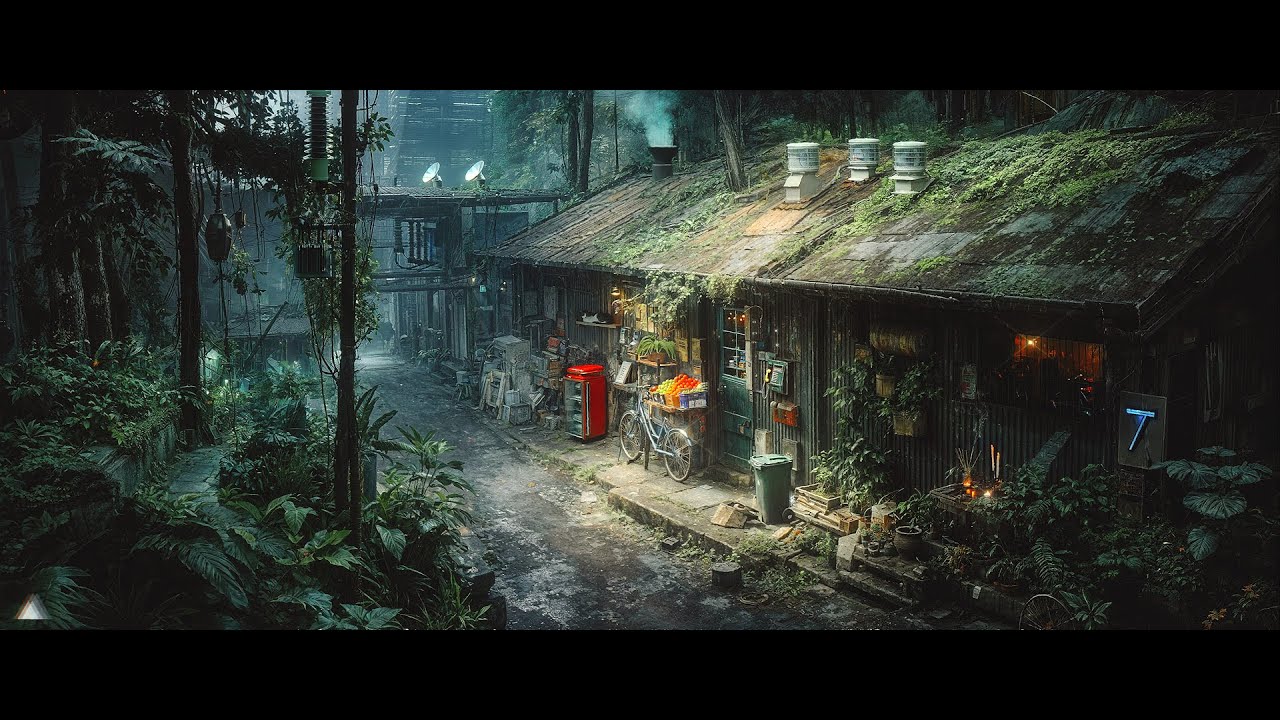 Hidden Cyberpunk Market Lane — Night Rain [3D Binaural] Calm Cyberpunk Ambient