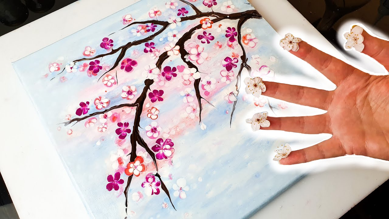 FINGERS = The Best Painting Tool! Spring Cherry Blossom Pour! | AB Creative Acrylic Swipe Tutorial