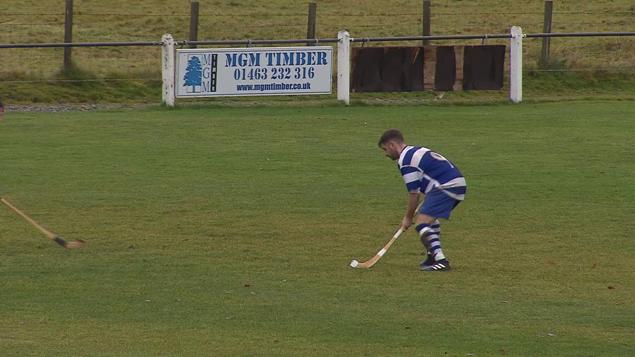 Glengarry Keeper Gordon MacDonald has a busy day  keeping Newtonmore at bay