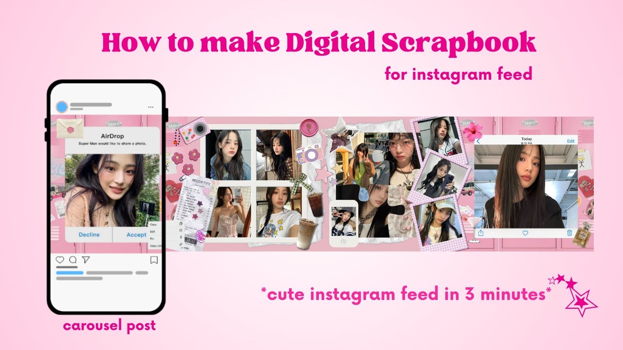 EASY Digital Scrapbook Carousel for Instagram post | *FREE Template*🎀🩷