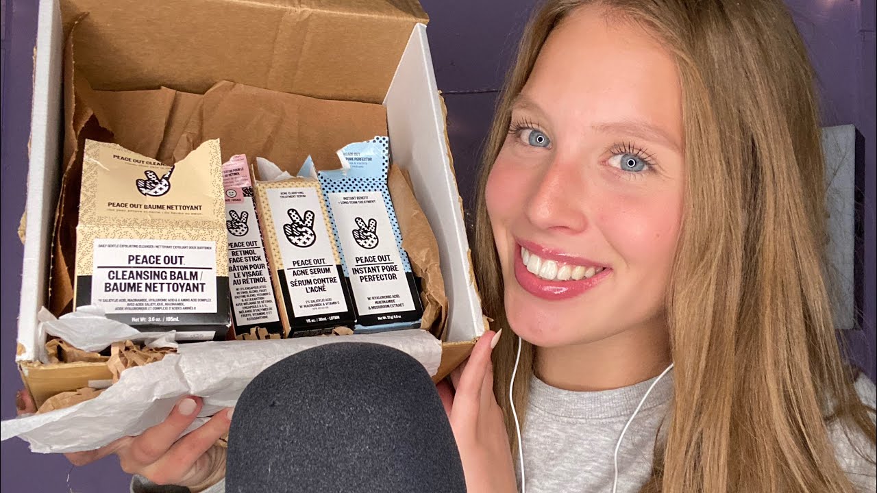ASMR Unboxing Peace Out Skincare ~ Tapping, Whispering, Scratching, Lid Sounds, Crinkles and more