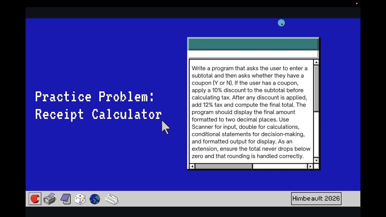 Java Practice Problem: Receipt Calculator (Conditionals, Formatting, User Input)