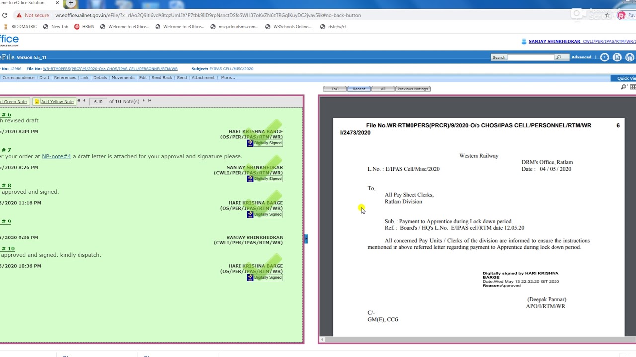 Video#5C: HOW TO DISPATCH A DIGITALLY SIGNED  DRAFT (LETTER/NOTE) IN E OFFICE FILE.