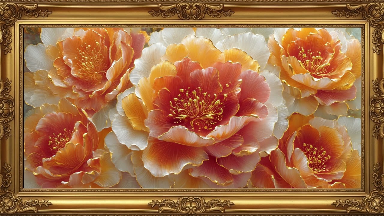 Pantalla Floral 4K en Marco Dorado | Fondo Elegante para TV (2 Horas) | Sin Sonido