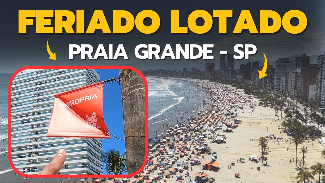 FERIADO LOTADO em PRAIA GRANDE LITORAL DE S&Atilde;O PAULO - WALKING TOUR e DRONE em 4K