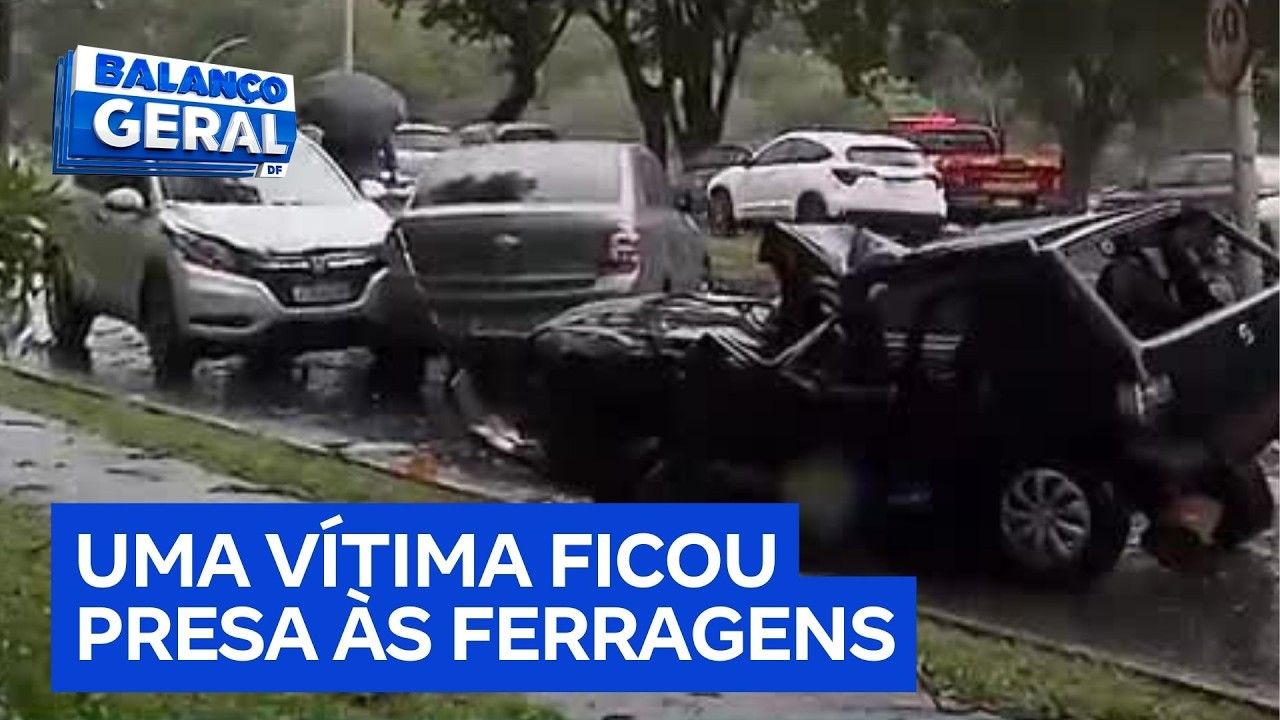 Acidente com três carros deixa dois feridos e trava trânsito em Brasília | Balanço Geral DF
