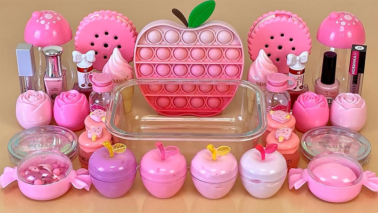 Розовый слайм 🩷💤 Добавляю в слайм косметику, блестки и бусины 👑 ASMR Slime 1080p.