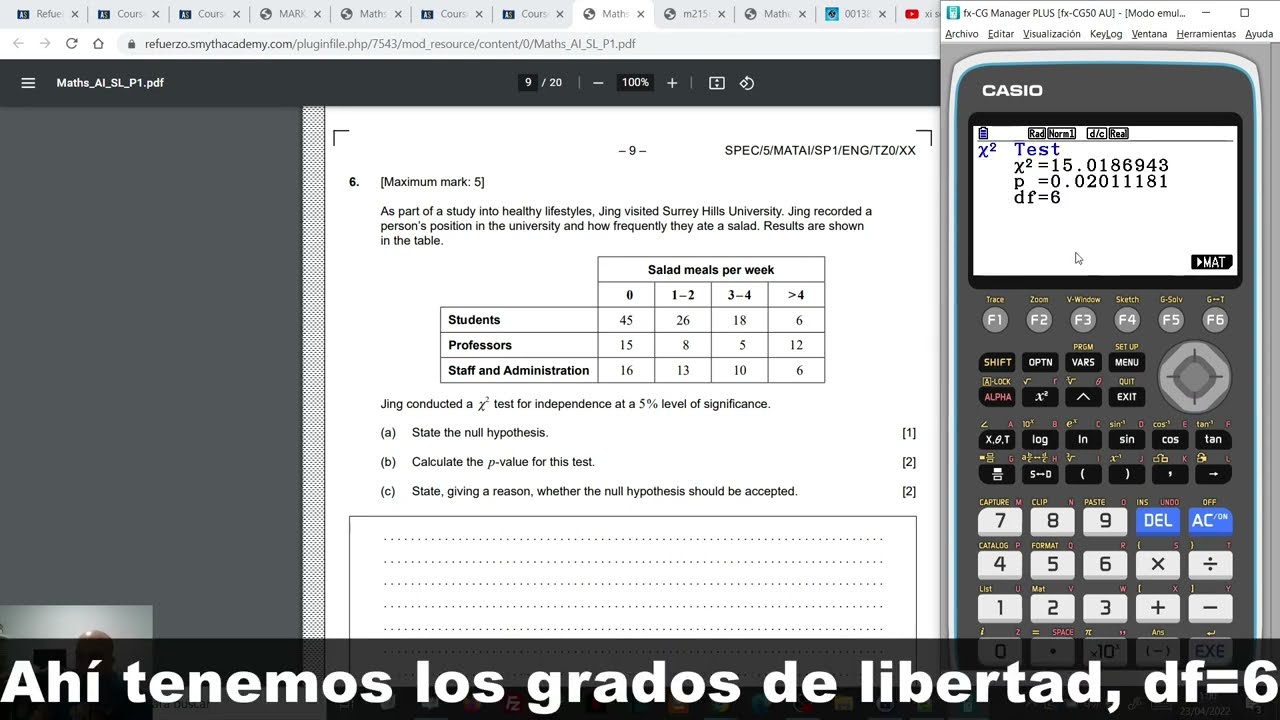 MATEMÁTICAS: Chi cuadrado. Test de independencia con calculadora Casio. Ejercicio del BI.