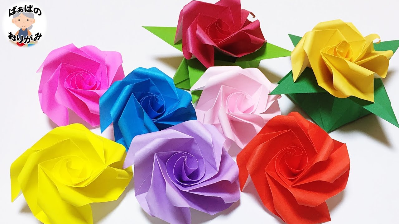 折り紙 簡単なバラの花「ツイストローズ」 Origami Twisted Rose【音声解説あり】 / ばぁばの折り紙