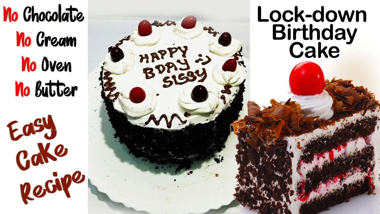 Simple Birthday Cake - 🅱🅻🅰🅲🅺 🅵🅾🆁🅴🆂🆃 🅲🅰🅺🅴 | Lock-Down Birthday Cake without oven