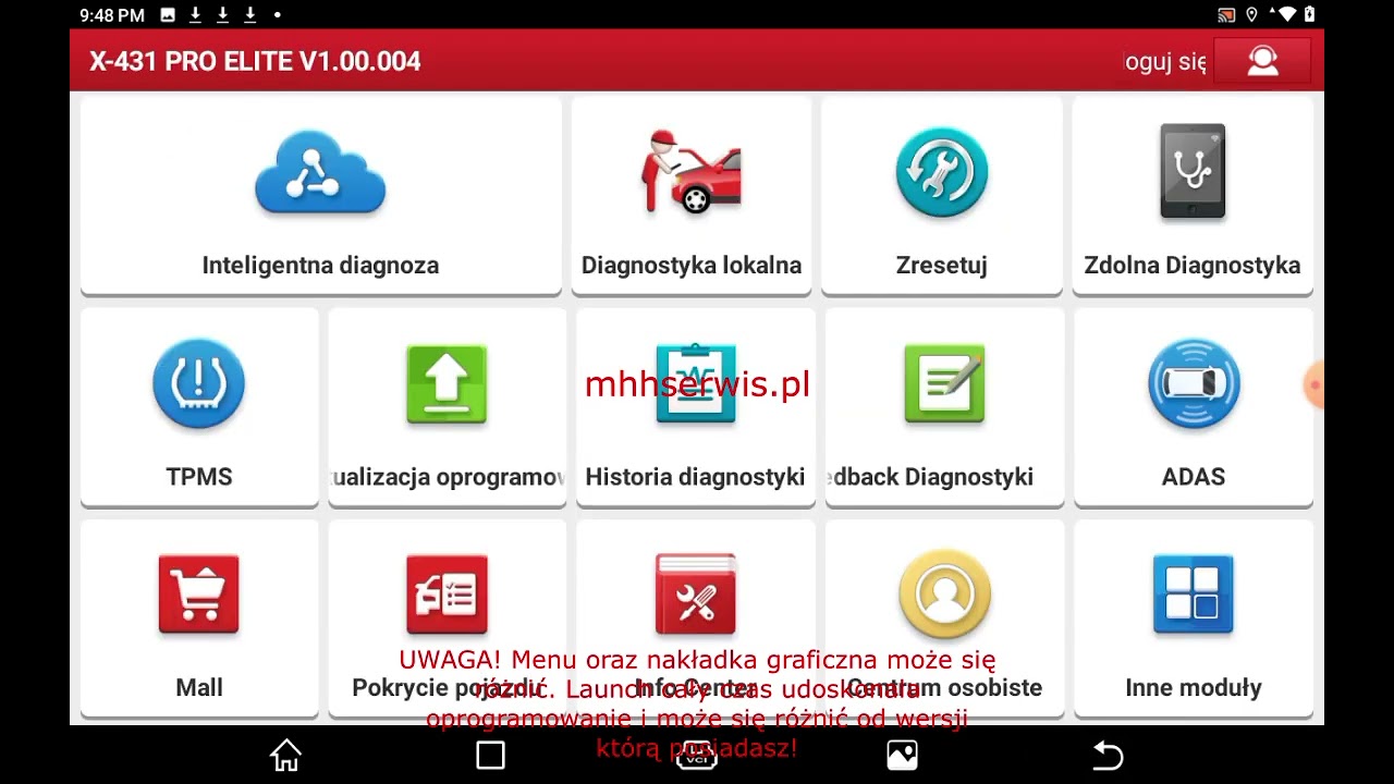 LAUNCH X431 PRO ELITE MENU // mhhserwis.pl