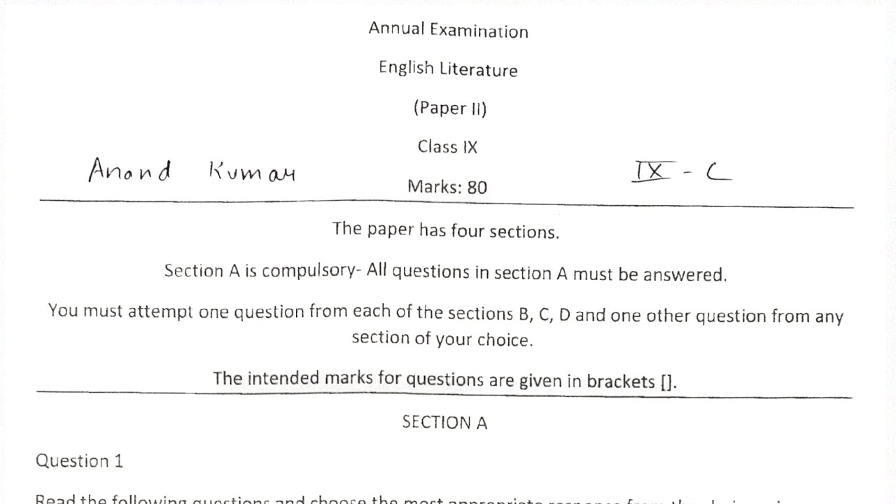 ICSE ENGLISH LITERATURE | CLASS 9 | ANNUAL EXAMINATION | QUESTION PAPER | 2022-2023 | FINAL EXAM