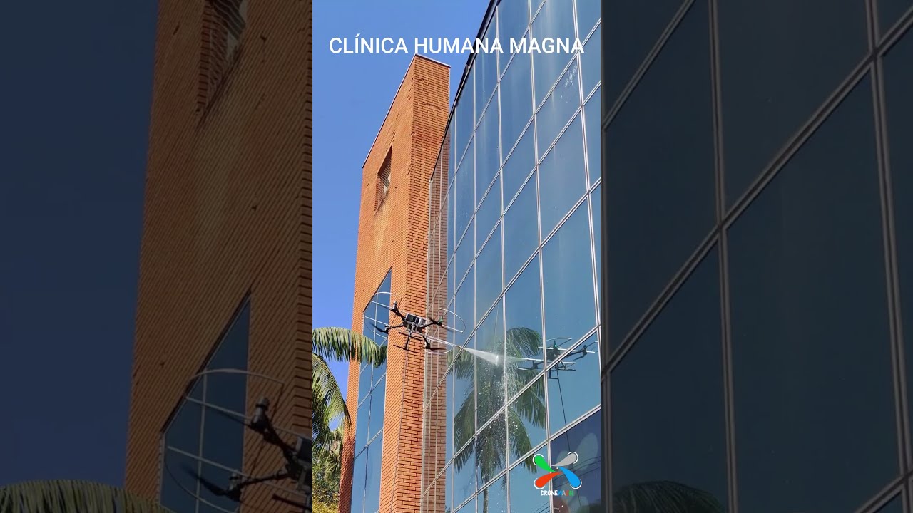 Limpeza com Drone - Lavagem de fachada com drone. Drone de limpeza