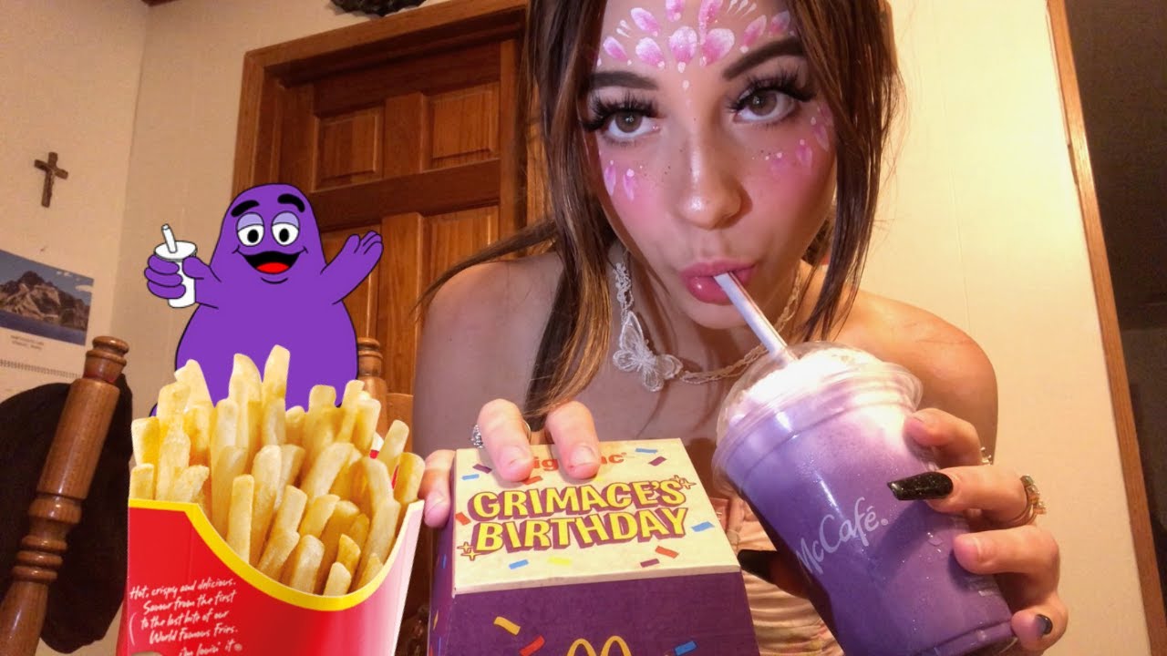 ASMR Smacking on the Grimace meal from McDonald's