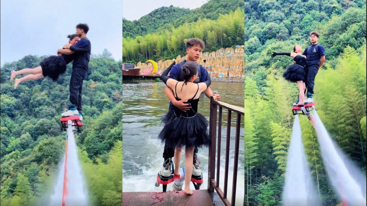Flyboard ride is romantic💃They enjoying fly on water!#flyboard #romantic #outdoors  #extremesports 