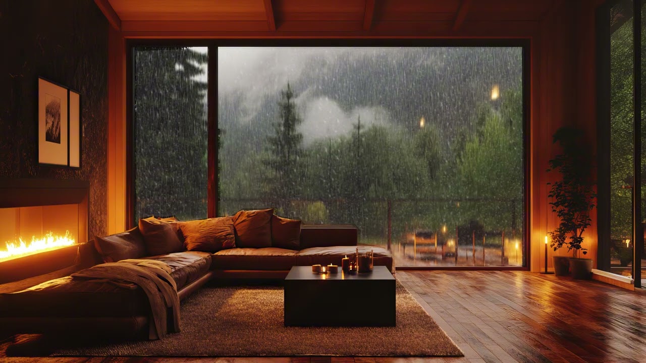 Warm Living Room Rain Scene 🌙 Lofi Jazz Chill Beats for Studying & Relaxing