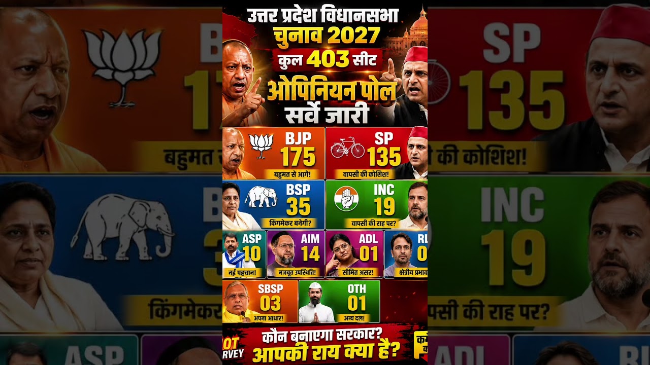 🔥🚨 UP Assembly Election 2027 Survey | Total Seats 403, Majority 202 | #UPElection2027 #BJP #Congress
