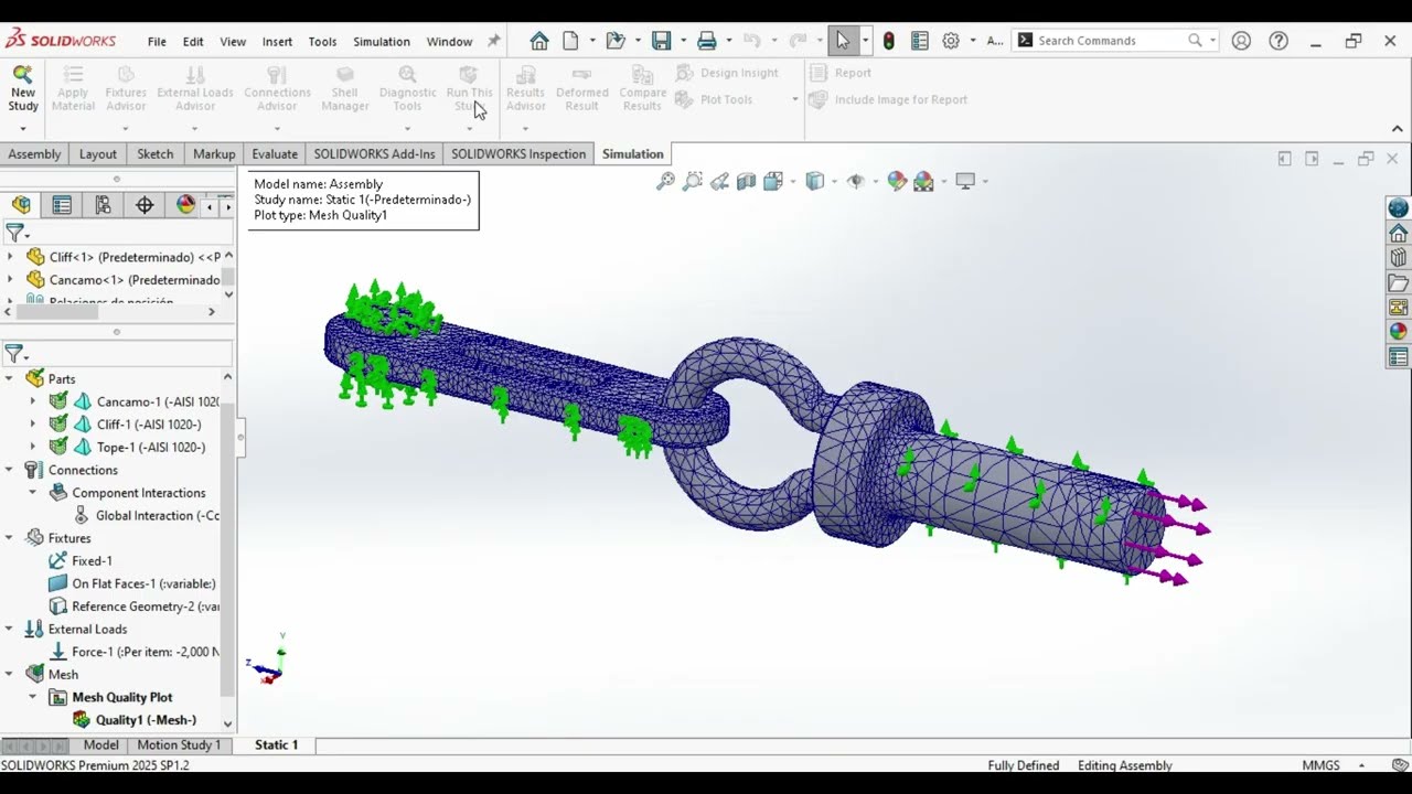 FEA in SolidWorks | Static Analysis of a 3-Part Assembly [Timelapse]