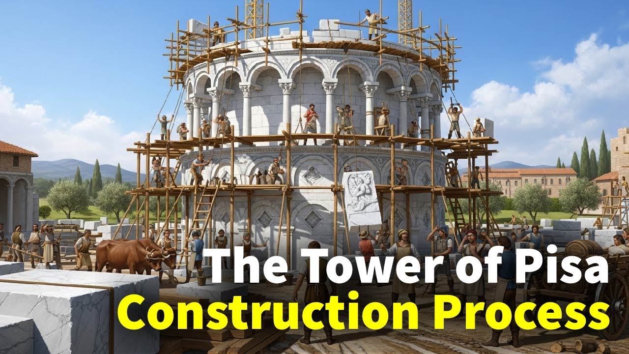 The process of building the Tower of Pisa - Italy