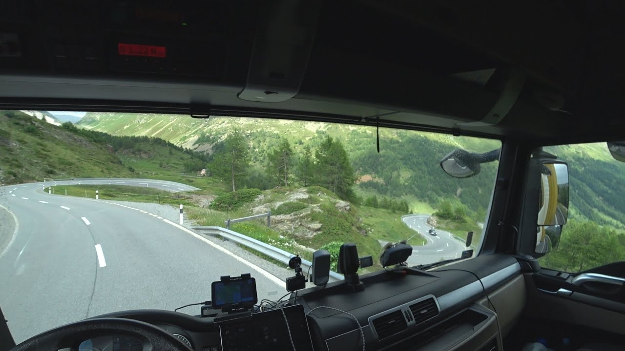 POV Driving MAN TGX 18.500. Switzerland. The road through the mountain to unloading point - Brusio