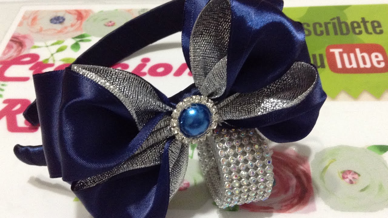 Diadema con  moño  marino y  plata   VIDEO  No. 455 creacionesrosaisela