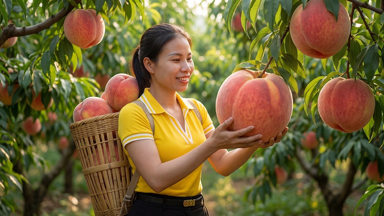 TIMELAPSE | Peach Harvest 🍑 She Picked 100kg… Then Went to Market
